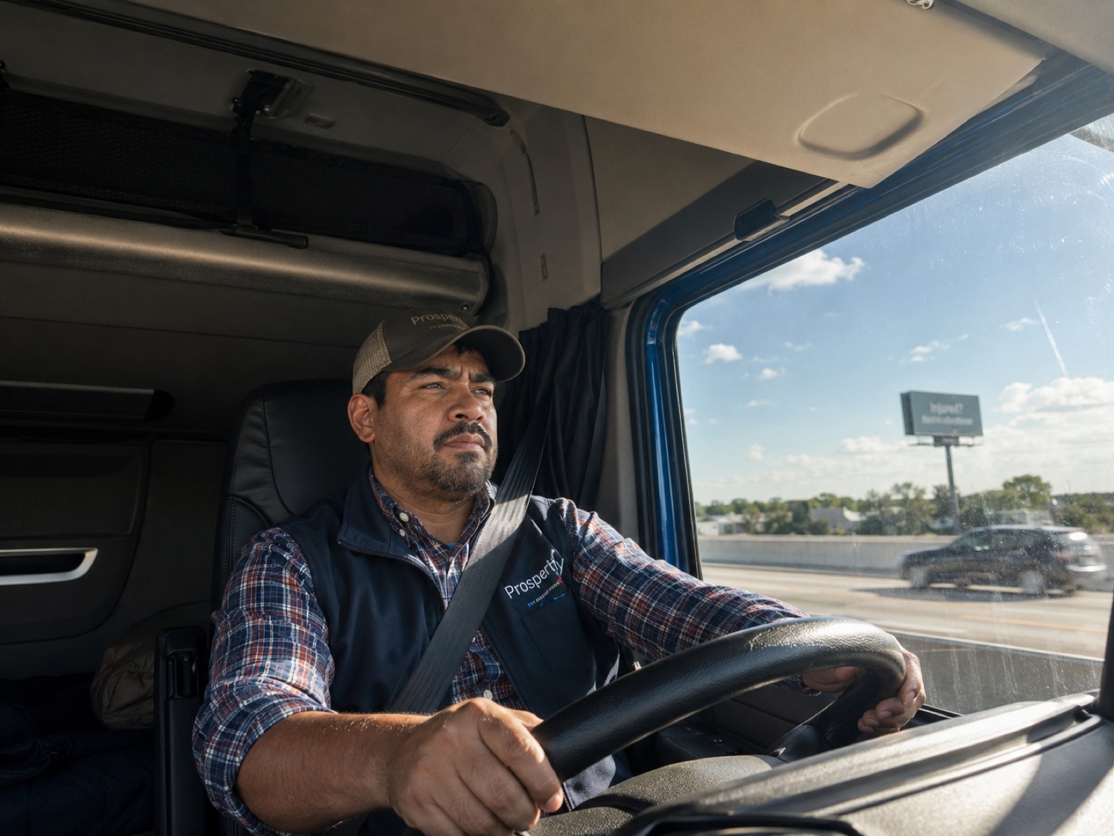 A Prosperity Transportation driver behind the wheel on the highway