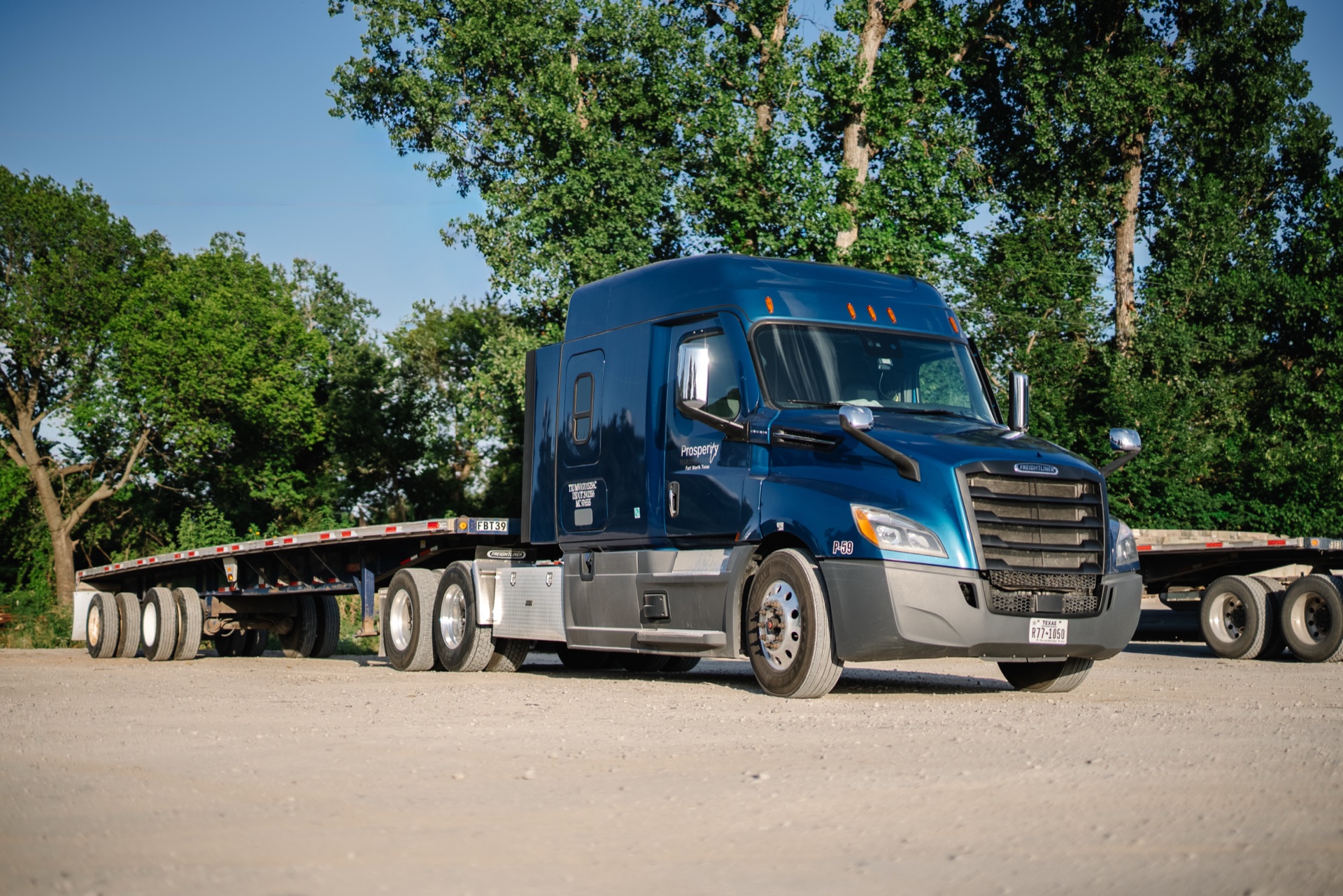A Prosperity Transportation flatbed truck at the Springtown yard